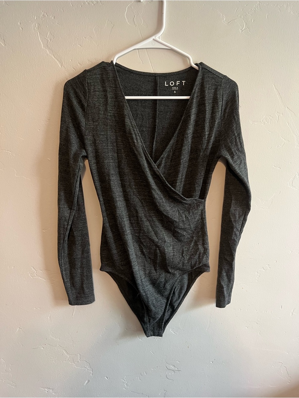LOFT Charcoal Gray Wrap-Front Bodysuit - S